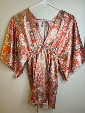 grass collection Coral & White Abstract Print Blouse